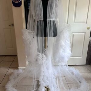 Elegant White Sheer Tulle Robe